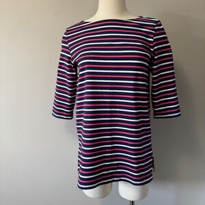Saint James Navy and Pink Striped Nautical 3/4 Sleeve Crew neck Tee Sz M